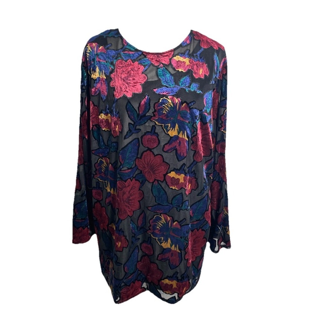 CM Shapes Burnout Velvet Floral Whimsigoth Fairy Grunge Top Tunic Size 1X‎